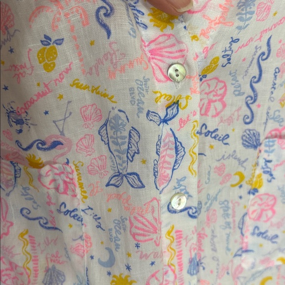 LILLY PULITZER Seacoast Linen Button Down Top Size Large - Picture 7 of 15
